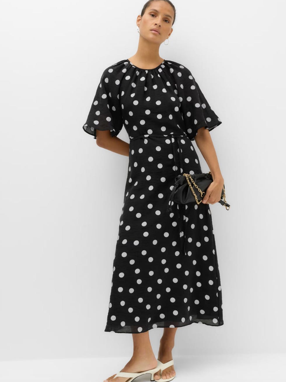 Lyocell Rich Polka Dot Midi Waisted Dress