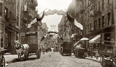 Mott Street all fancied up for a religious festival in 1908. It