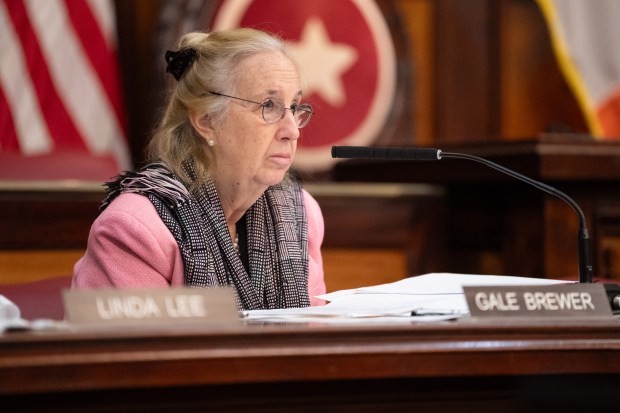New York City Council member Gale Brewer listens to Acting DOI Commissioner Christopher Ryan testify during a New York City Council Oversight & Investigations hearing on DOC and NYPD's collaboration with ICE Thursday, March 5, 2026 in Manhattan, New York. (Barry Williams/ New York Daily News)