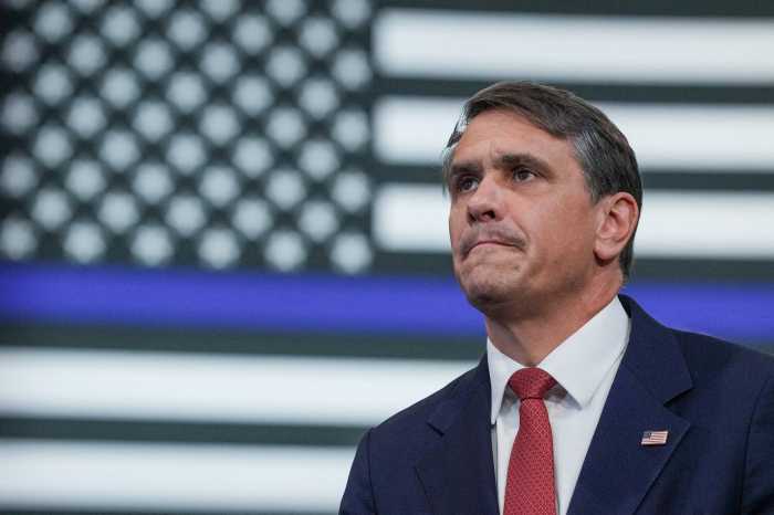U.S. Attorney General Todd Blanche listens to President Donald Trump's remarks at David S. Mack Center for Training and Intelligence in Garden City, New York, U.S., August 14, 2026. 