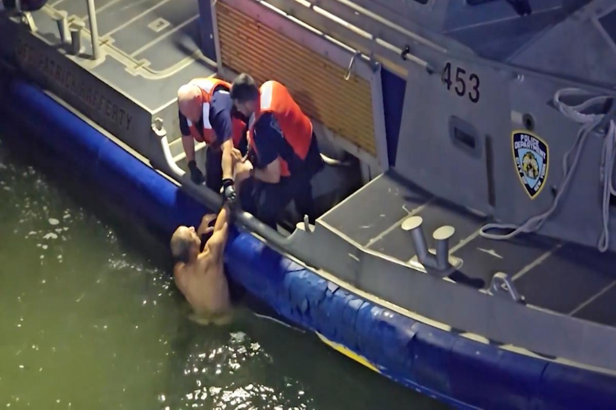 Video shows naked man being pulled from NYC's East River by cops