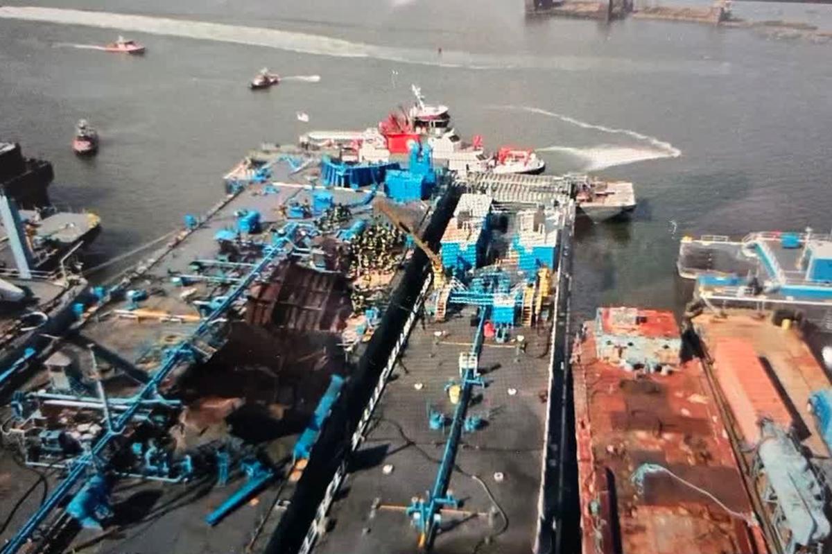 One dead after explosion at Staten Island petroleum barge triggers massive container fire