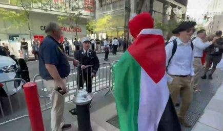 Firefighter rips Elmo-clad pro-Palestinian agitator near Ground Zero on 9/11