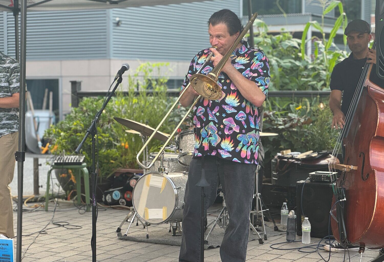 With Robert Susman on the trombone, the Riverdale-Kingsbridge Jazz Collective performed at the Riverdale Neighborhood House&rsquo;s Music in the Garden series on Sept. 3.