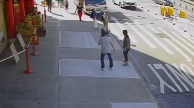 Video obtained by the Daily News shows the truck (top-center) veer onto the curb. 
