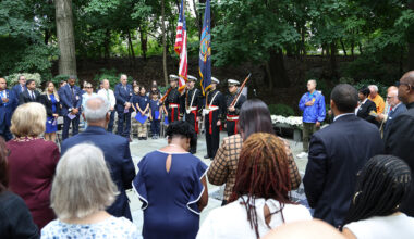 Attendees gathered at NYC Health + Hospitals/Jacobi’s 9/11 Memorial Garden to honor the 25th Anniversary