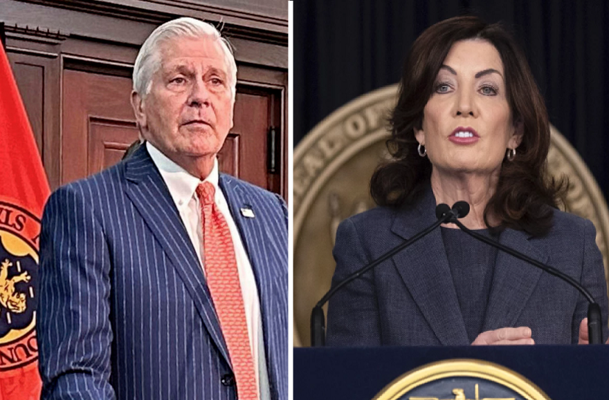 Nassau County Executive Bruce Blakeman, left, is challenging Gov. Kathy Hochul.