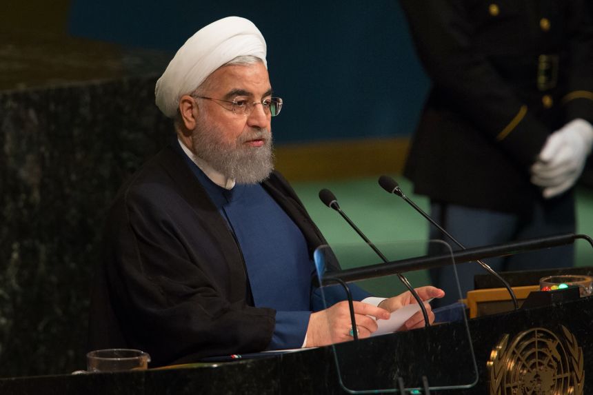 Iran's then-president, Hassan Rouhani, speaks during the UN General Assembly on September 20, 2017, in New York.