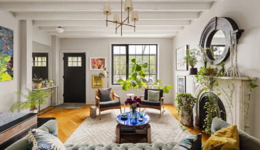 living room with marble mantel