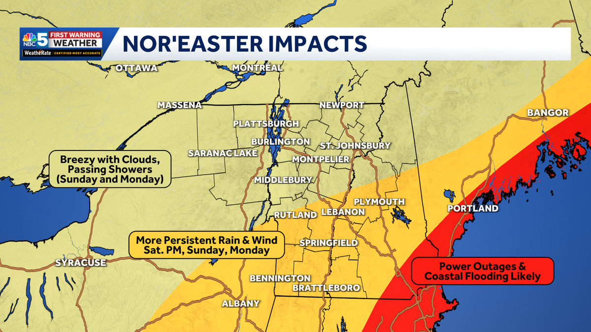 Nor'easter continues to bring rain and wind to Vermont, New York