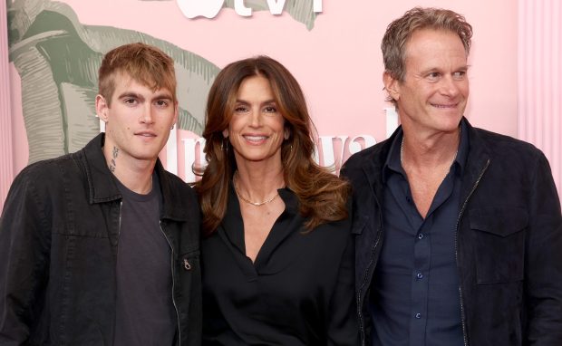 Presley Gerber, Cindy Crawford and Rande Gerber attend the World Premiere of Apple TV+'s "Palm Royale" at Samuel Goldwyn Theater.