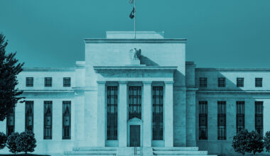 photo of the federal reserve building in Washington D.C. colorized to a cyan.
