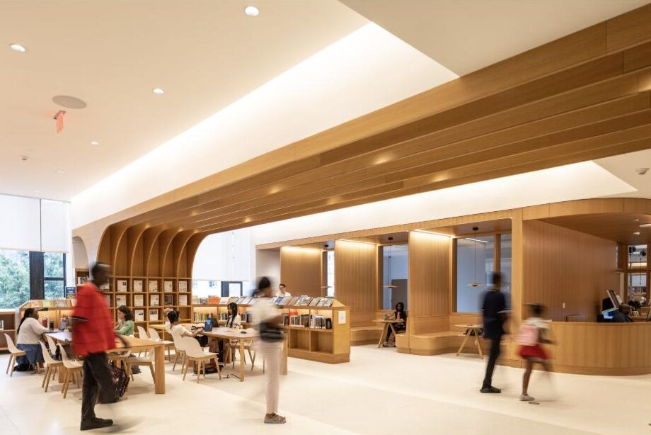 The new Teen Center at Brooklyn Public Library Central Library, with curved wood arcades