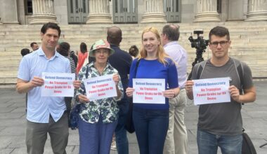 Members of the New Kings Democrats, a political reform organization, at a recent press conference outside of Brooklyn Borough Hall. Photo: Wayne Daren Schneiderman/Brooklyn Eagle