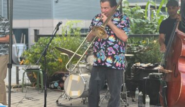 With Robert Susman on the trombone, the Riverdale-Kingsbridge Jazz Collective performed at the Riverdale Neighborhood House&rsquo;s Music in the Garden series on Sept. 3.