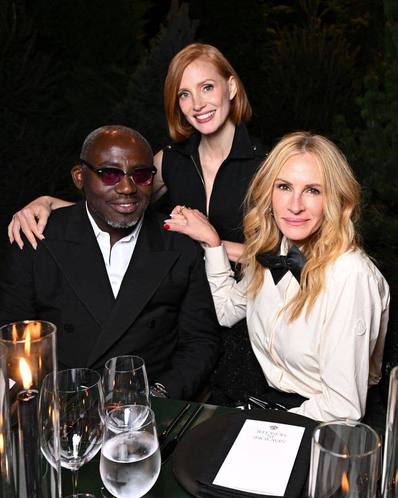 Edward Enninful, Jessica Chastain and Julia Roberts at the Moncler Fifth Avenue Opening Cocktail Party & Dinner held at Gotham Hall on September 10, 2026 in New York, New York.