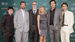 NEW YORK, NEW YORK - SEPTEMBER 25: (L-R) Roman Engel, Miles Teller, director and writer James Gray, Scarlett Johansson, Adam Driver and Gavin Goudey pose backstage for the "Paper Tiger" premiere during the 64th New York Film Festival at Alice Tully Hall, Lincoln Center on September 25, 2026 in New York City. (Photo by Michael Loccisano/Getty Images for FLC)