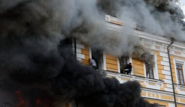 Russian Drone Strikes Ukraine’s Science Academy, Causing Fire in City Center