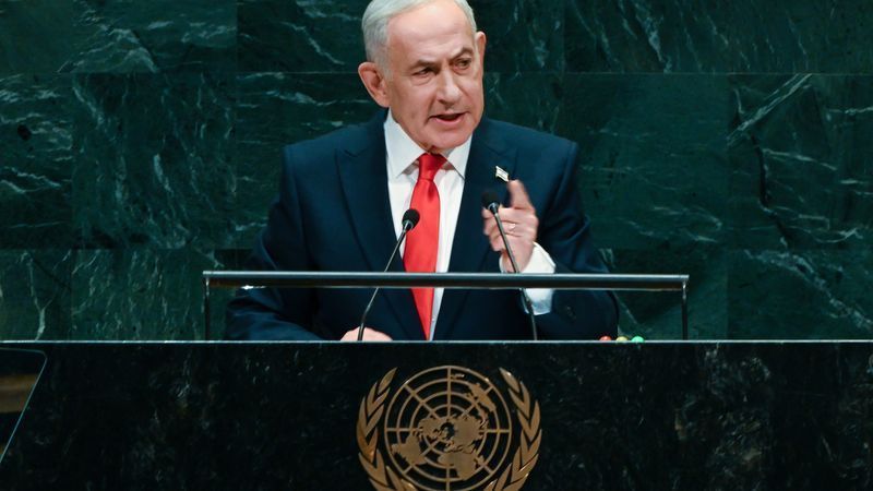 NEW YORK, NEW YORK - SEPTEMBER 24: Prime Minister of Israel Benjamin Netanyahu speaks during the 81st session of the United Nations (U.N.) General Assembly at U.N. Headquarters on September 24, 2026 in New York City. World leaders have gathered in New York for the annual session of the United Nations General Assembly, with this year's global issues ranging from the threat of artificial intelligence to the continued wars in Ukraine and Gaza. (Photo by Alexi J. Rosenfeld/Getty Images)