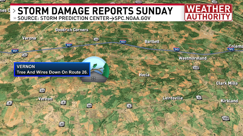STORM DAMAGE MAP SUNDAY ONEIDA COUNTY