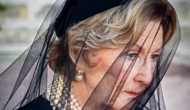 Tearful Queen Sonja supported by grieving Norwegian royals at King Harald's funeral