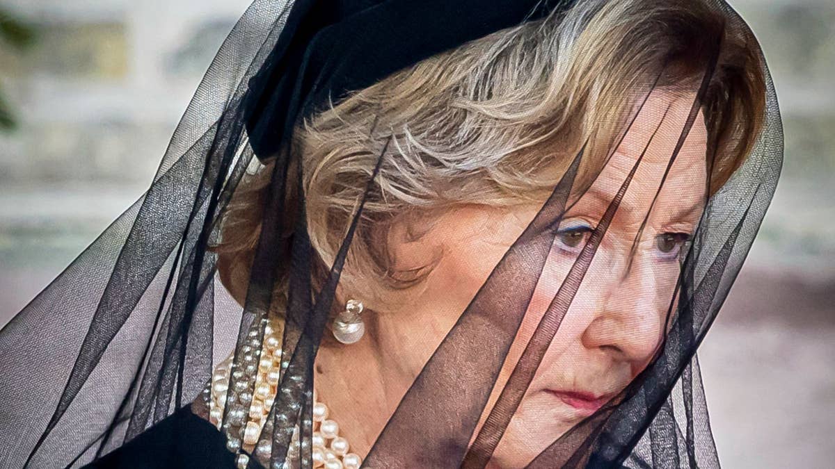 Tearful Queen Sonja supported by grieving Norwegian royals at King Harald's funeral