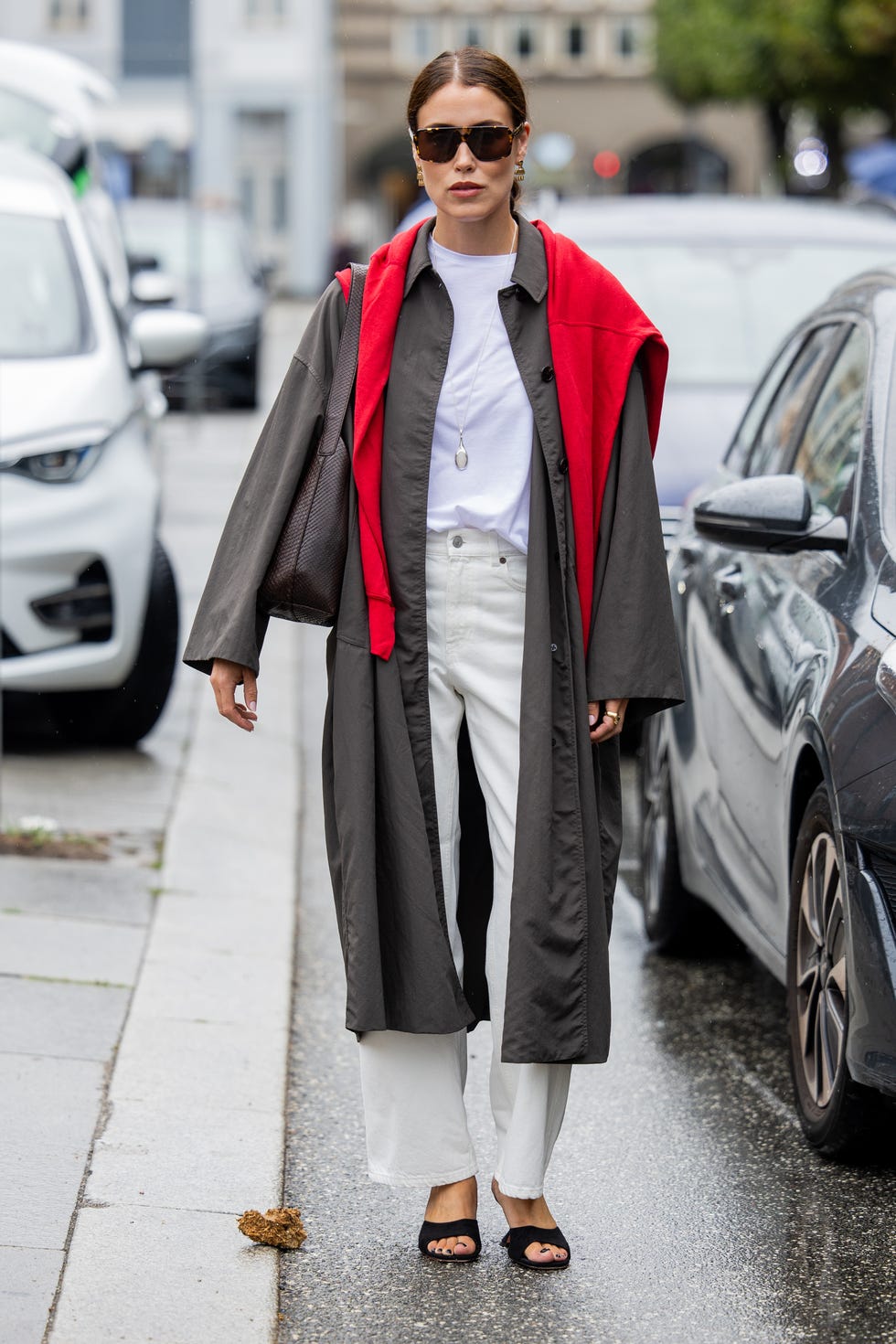 red sweater street style outfit