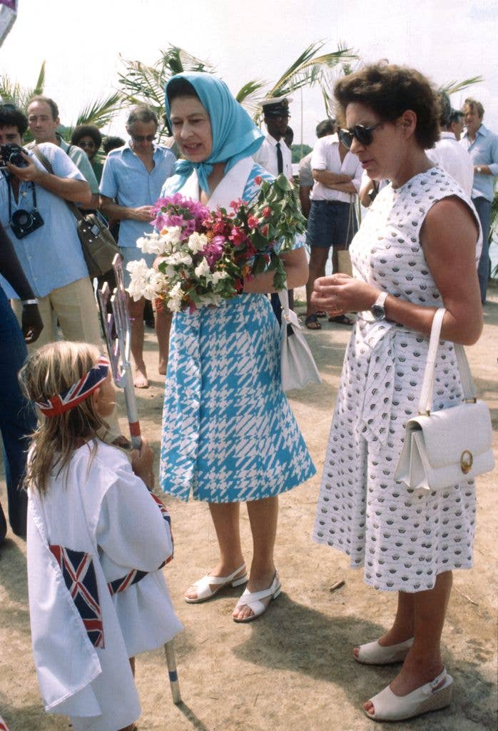 Princess Margaret shows her sister, Queen Elizabeth ll around the island during the Queen and Prince Philip's visit to Mustique 