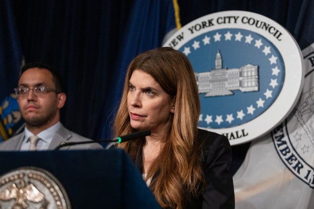 Speaker Julie Menin is pictured during a press conference at City Hall on June 30, 2026. (Emil Cohen / NYC Council Media Unitt)
