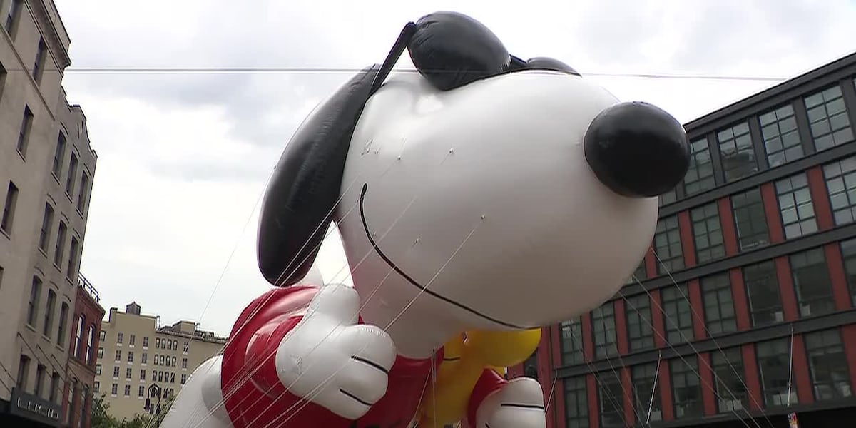 Macy's Thanksgiving Parade balloon shows Snoopy as his alter ego "Joe Cool" alongside Woodstock