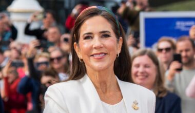 Queen Mary steps out in a classic print with an unexpected glamorous twist