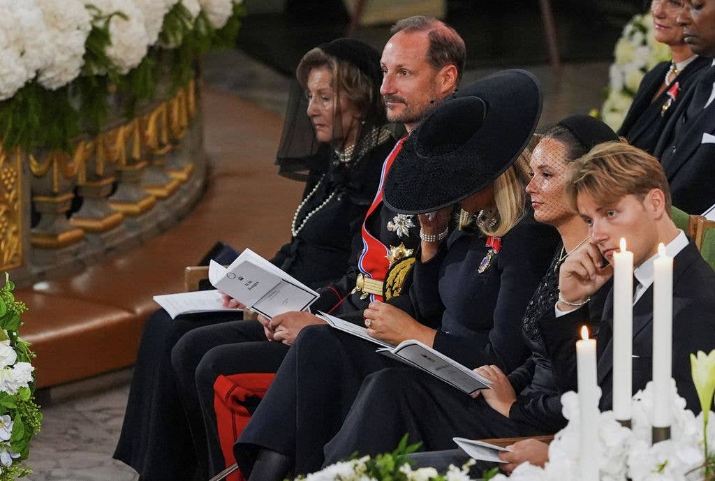 Queen Sonja of Norway, King Haakon VIII of Norway, Queen Mette-Marit of Norway, Crown Princess Ingrid Alexandra and Prince Sverre Magnus attend the funeral service for Norway's late King at the Oslo Cathedral in Oslo, Norway, on September 9, 2026. 