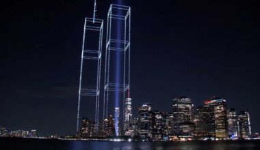 9/11 commemoration display creates Twin Towers made of lit drones