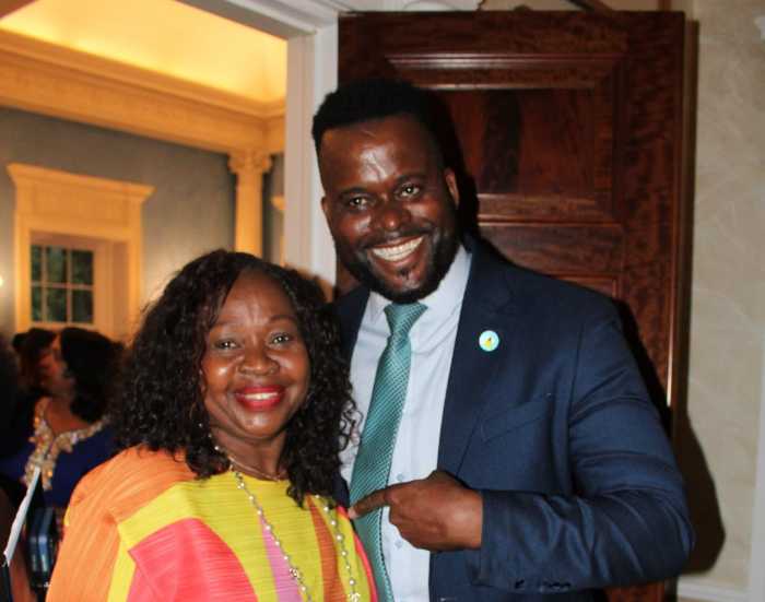 New York City Corporate Counsel Sylvia O. Hinds-Radix, left, and Head of the Caricom Consular Corp. Jeremiah Hyacient, stop for a picture at Gracie Mansion during Mayor Zohran Mamdani's first Caribbean Heritage celebration on Aug. 27.