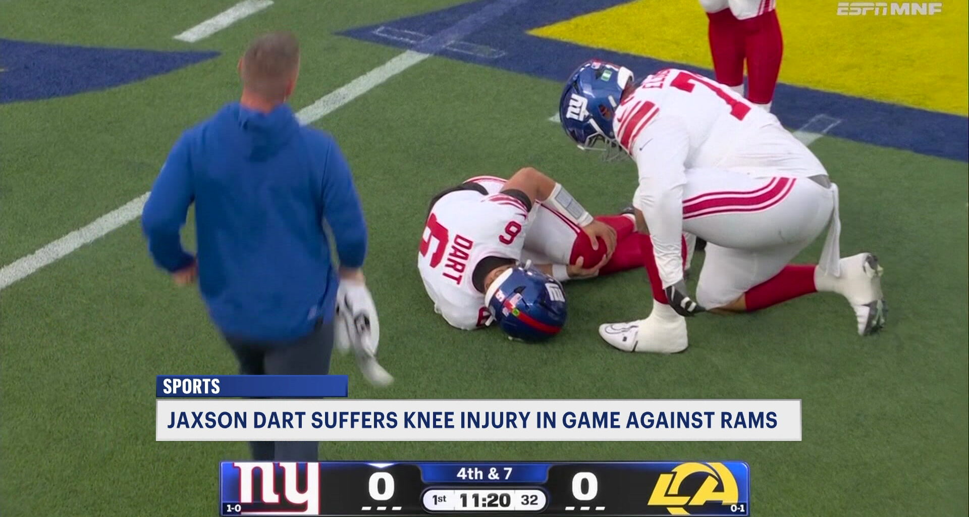 News 12 | Brooklyn | Giants Season Takes A Hit As Star Quarterback Jaxson Dart Goes Down Against Rams