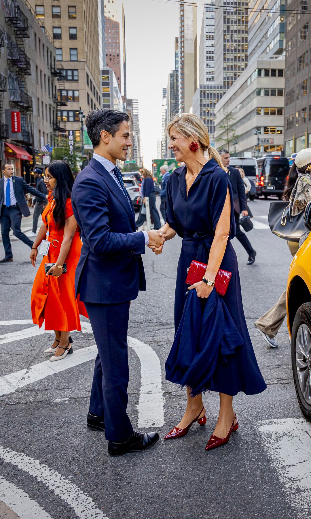 Queen Maxima of the Netherlands greeting Dutch prime minister Rob Jetten 