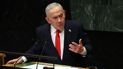 Israeli Prime Minister Benjamin Netanyahu speaks during the 81st session of the United Nations General Assembly at United Nations headquarters, Sept. 24, 2026. (AP Photo/Heather Khalifa)