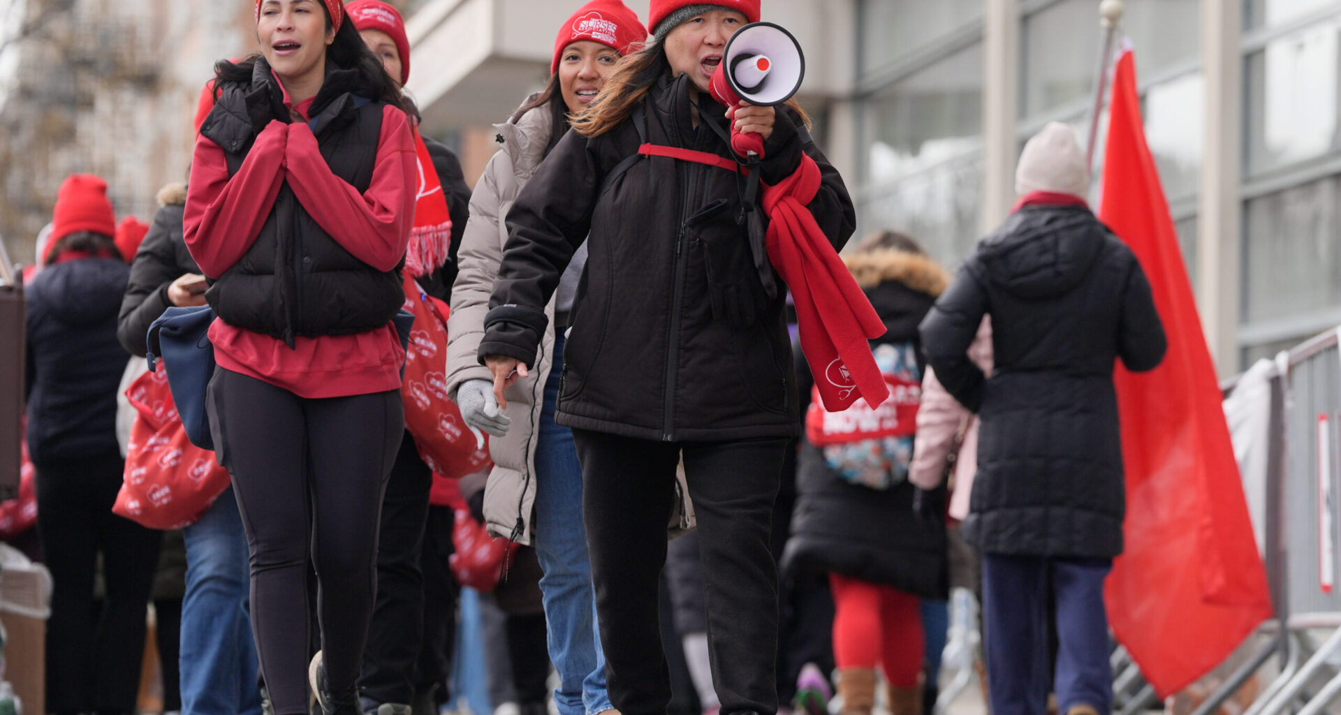 Nurses and their supporters strike in front of NewYork-Presbyterian hospital in New York, Thursday, Feb. 19, 2026. Photo: Seth Wenig/AP