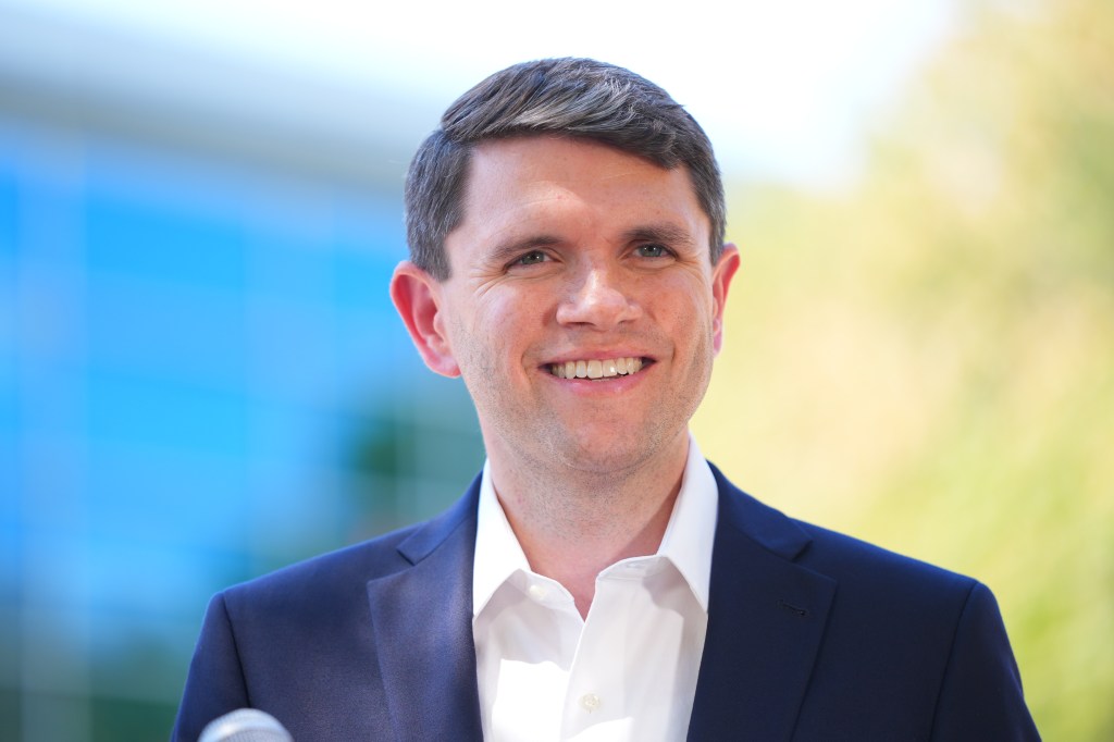 Democratic Senate candidate James Talarico smiles during a news conference at UTA, Sunday, Aug. 30, 2026, in Arlington, Texas. (AP Photo/LM Otero)