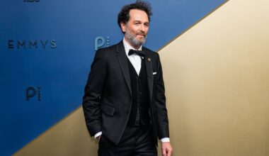 Matthew Rhys topples King George statue in NYC ahead of Emmys