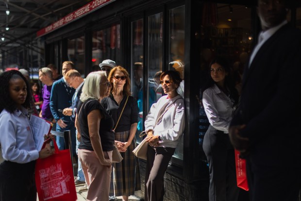 A line formed outside Carnegie Deli during the restaurant's opening on Sept. 15, 2026.