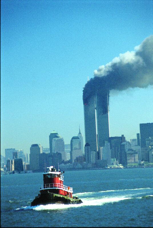 Manhattan skyline viewed from New York Harbor shortly after the World Trade Center attack