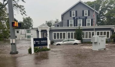 This photo provided by Westport Fire Department shows flash flooding in Westport, Conn., Sunday, Sept. 13, 2026.