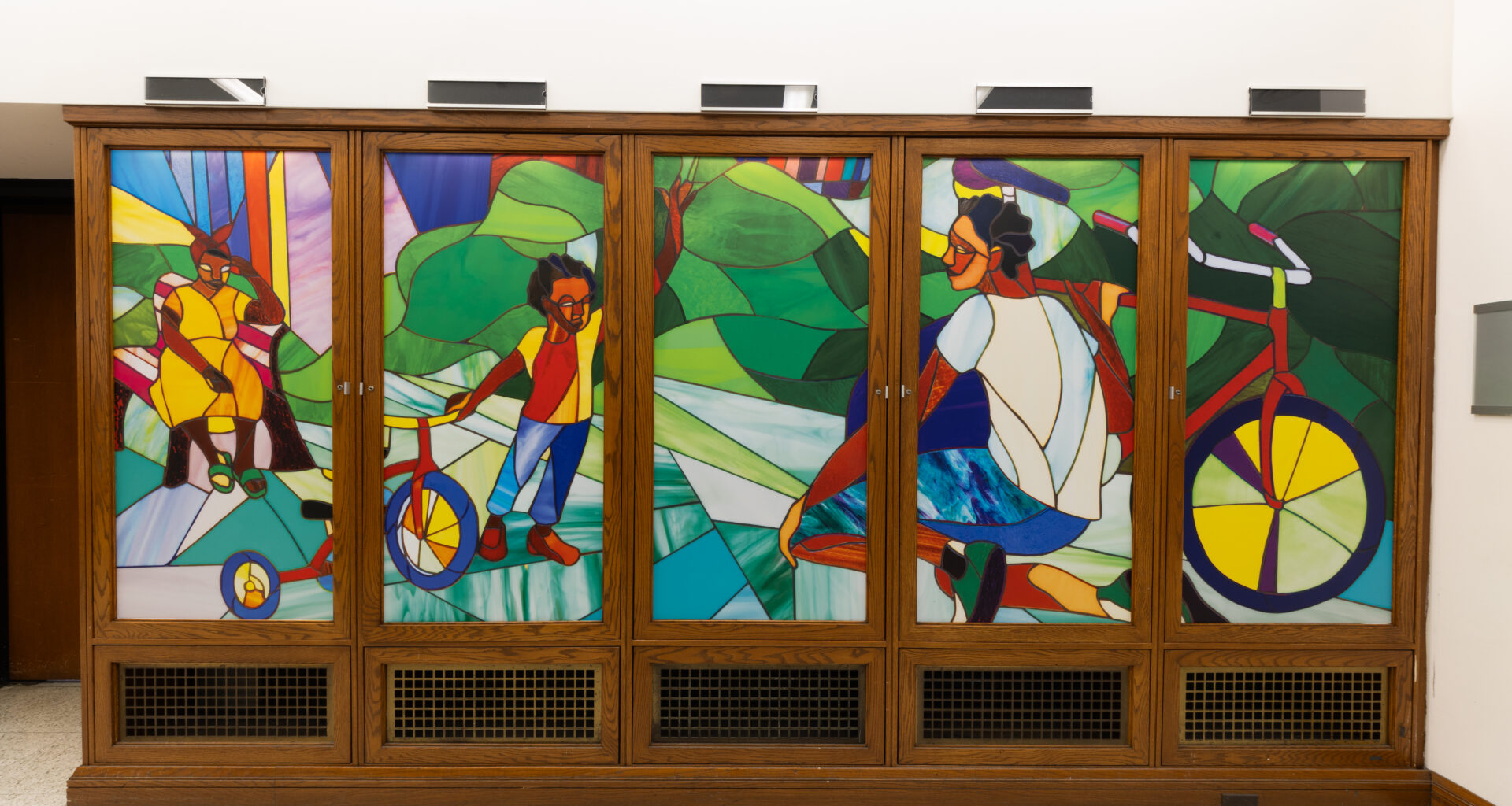 Stained-glass sculptures and tapestries by Christopher Myers are on display at Brooklyn Public Library. Photos: Gregg Richards/BPL