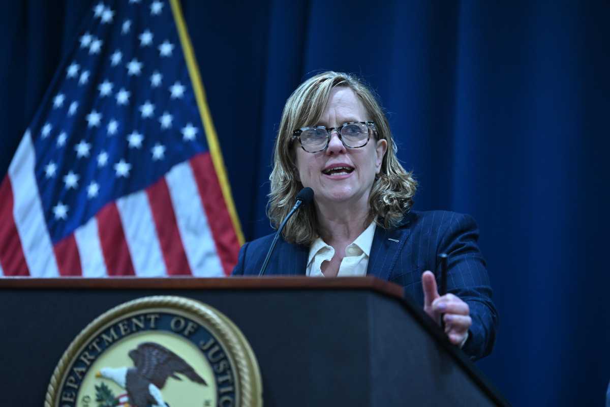 Queens DA Melinda Katz speaks to reporters about the 18th Street gang being taken down on racketteering crimes in Jackson Heights along Roosevelt Avenue.