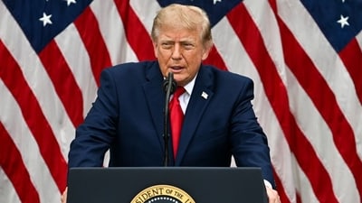 Trump marked 9/11 at the Pentagon, while JD Vance joined former presidents in New York for the Ground Zero ceremony.. Photographer: Annabelle Gordon/UPI/Bloomberg (Bloomberg)