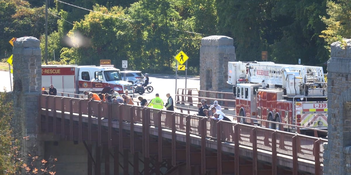 Heavy police presence at Ausable Chasm Bridge on Route 9