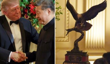 Trump gifts Xi a bald eagle sculpture — invites him to tour new ballroom — at White House state dinner
