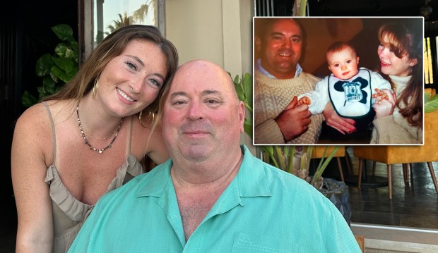 In main, James Smith and his daughter, Patricia. Inset, fallen NYPD Police Officer Moira Smith with her husband, James, and their baby daughter, Patricia. (Courtesy of James Smith)