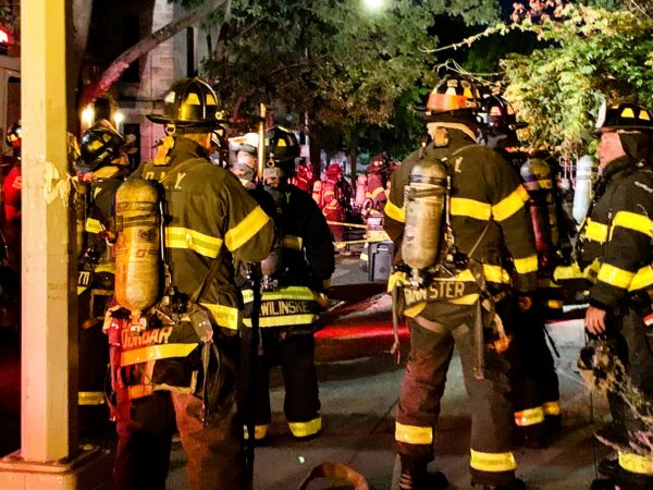 According to FDNY, 21 units and 79 fire and EMS personnel responded to the buildup of carbon monoxide gas in buildings on Middagh and Henry streets. Photo: Mary Frost/Brooklyn Eagle